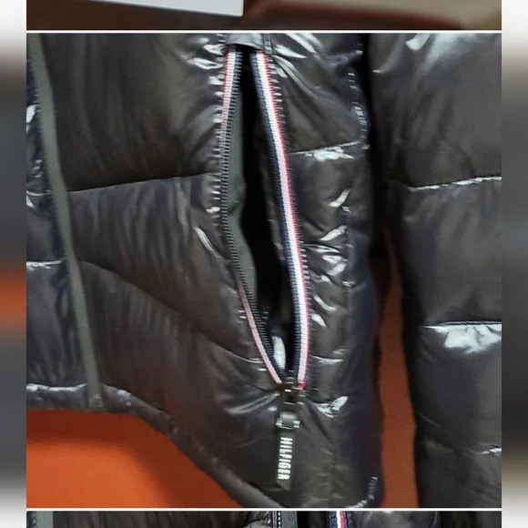 Tommy Hilfiger Men's Shiny Quilted Black Puffer Jacket With Logo SZ M - Picture 7 of 15